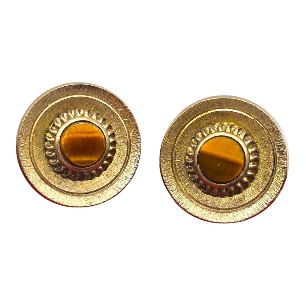 Vintage Dante Cufflinks Tigers Eye MCM Folding Toggle Gold Tone SKU 3439